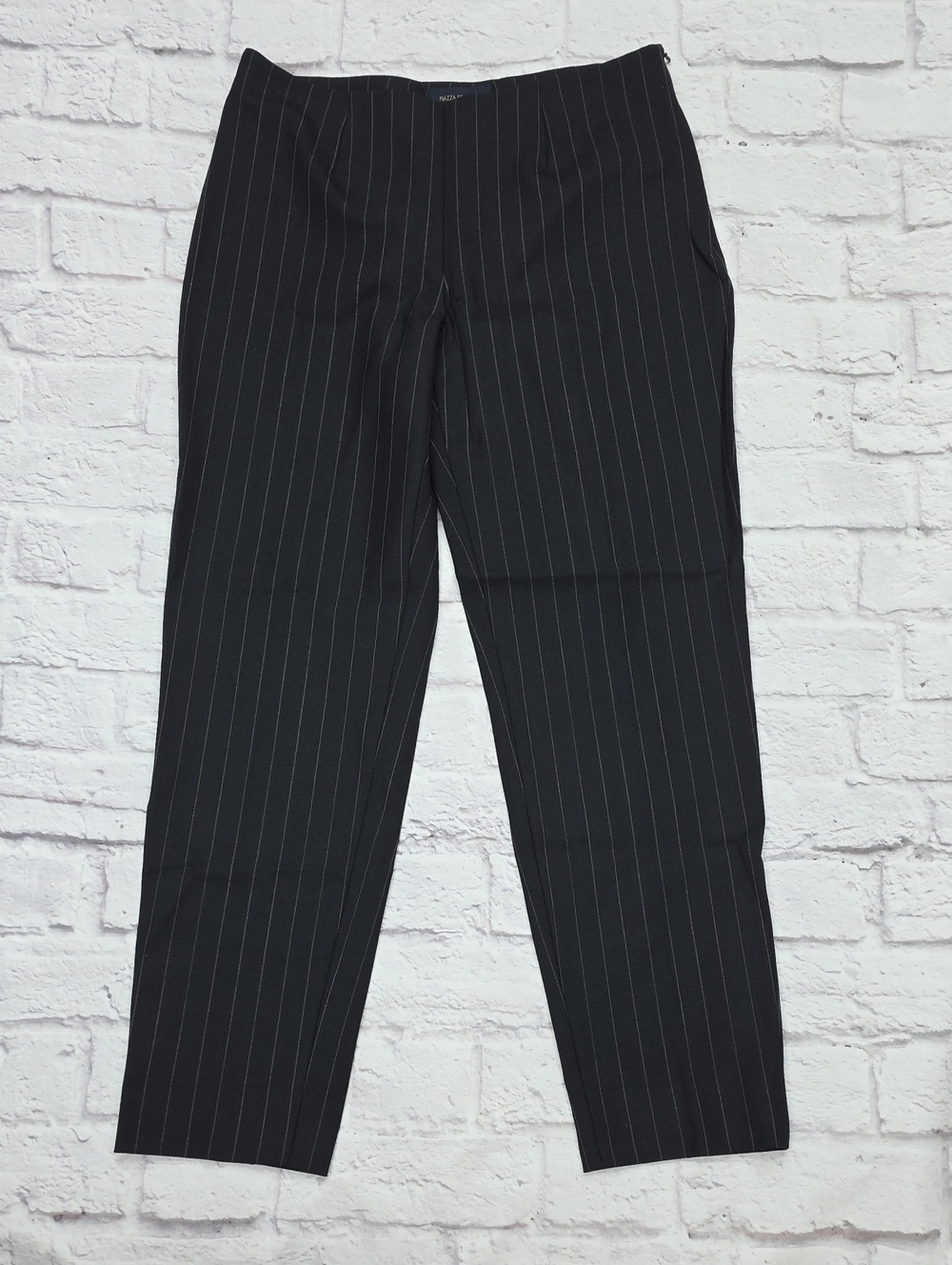Piazza Sempione Honia Pants Sz 44(10)(31x27) Black Pinstripe Poly/Wool Blend
